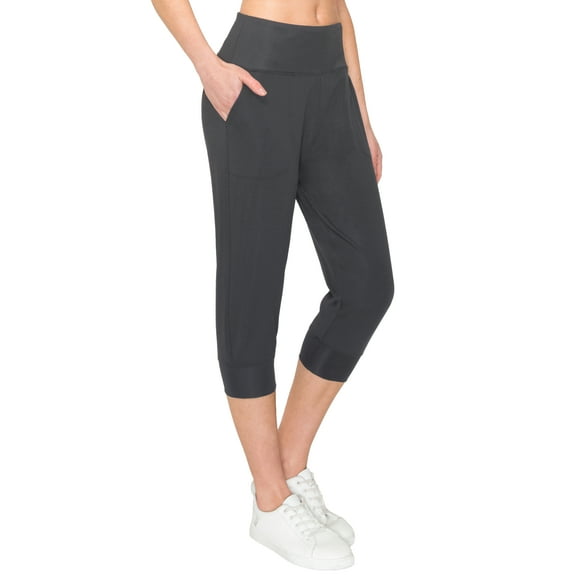 ALWAYS Women's Slimfit Super Soft Highwaisted Capri Joggers with Pockets - Charcoal Large