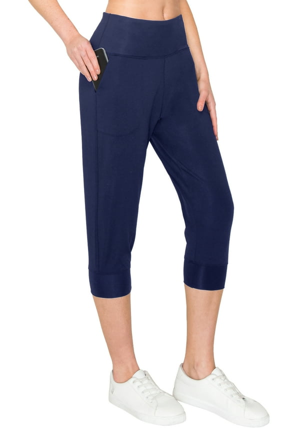Women's Slimfit Super Soft Highwaisted Capri Joggers with Pockets - Navy Large