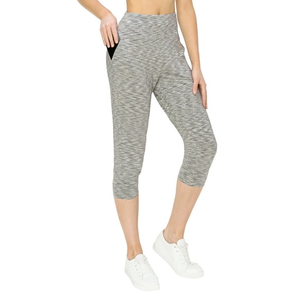 ALWAYS Women's Slimfit Super Soft Highwaisted Capri Joggers with Pockets - Spacedye grey Medium