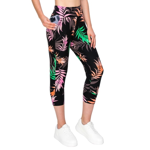 ALWAYS Women's Slimfit Super Soft Highwaisted Capri Joggers with Pockets Tropical 1777 Black Green Small