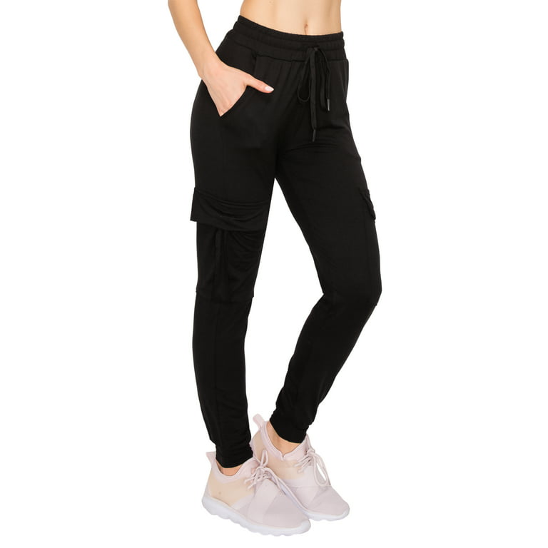 ALWAYS Women's Super Soft Casual Cargo Jogger Pants Black XL