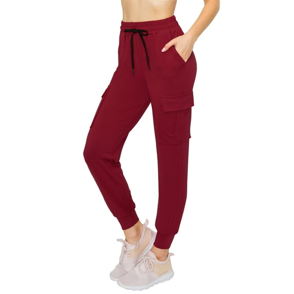 ALWAYS Women's Super Soft Casual Cargo Jogger Pants Burgundy L