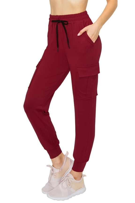 Women's Super Soft Casual Cargo Jogger Pants Burgundy L