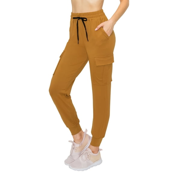 ALWAYS Women's Super Soft Casual Cargo Jogger Pants Gold Mustard L