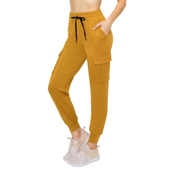 ALWAYS Women's Super Soft Casual Cargo Jogger Pants Mustard L
