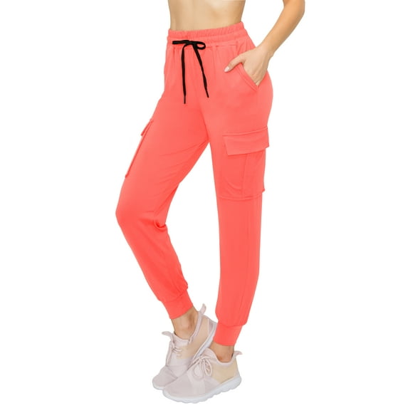 ALWAYS Women's Super Soft Casual Cargo Jogger Pants Neon Coral XL