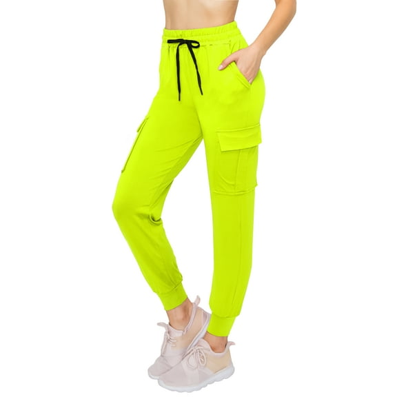 ALWAYS Women's Super Soft Casual Cargo Jogger Pants Neon Lime L