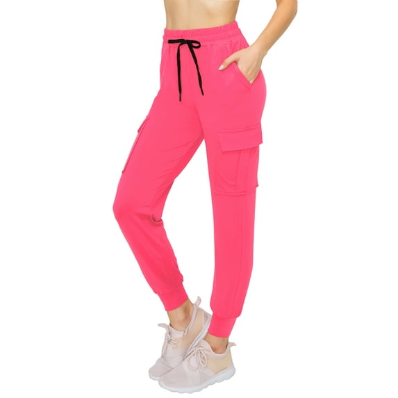 ALWAYS Women's Super Soft Casual Cargo Jogger Pants Neon Pink S