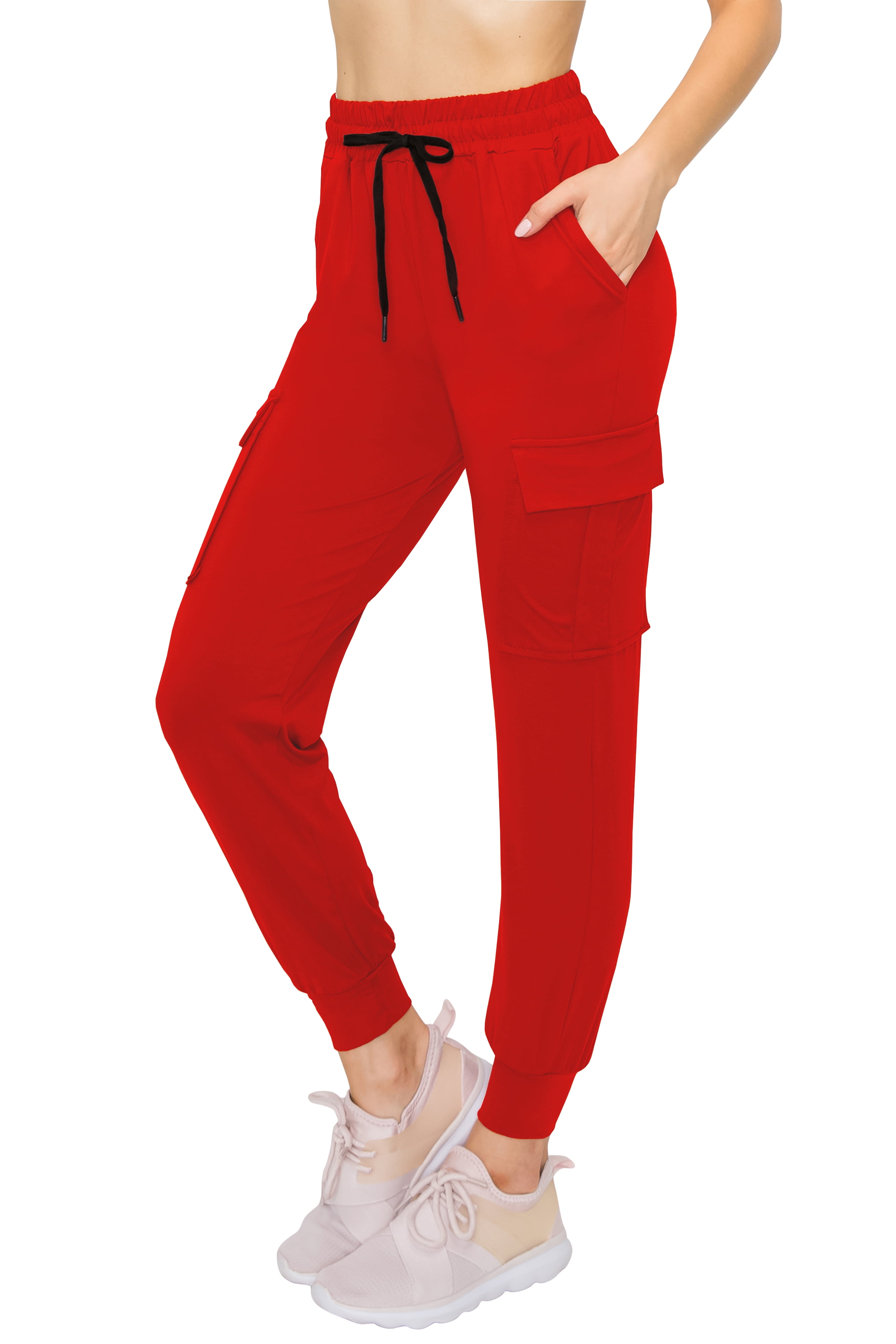 ALWAYS Women's Super Soft Casual Cargo Jogger Pants Red M 