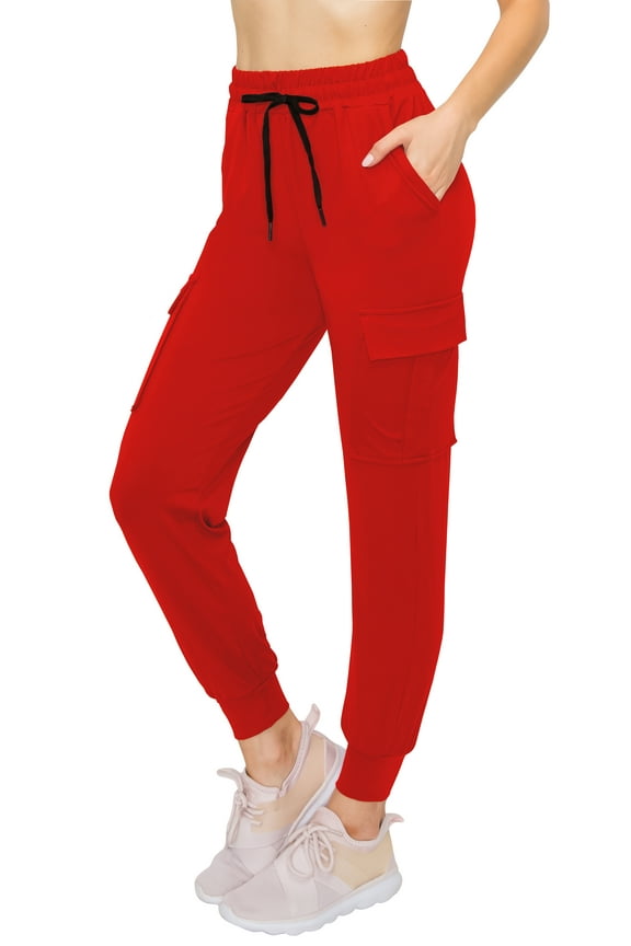 Women's Super Soft Casual Cargo Jogger Pants Red M