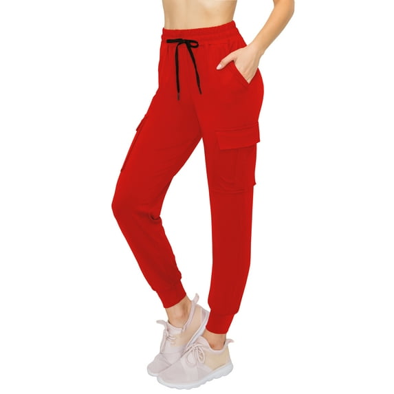 ALWAYS Women's Super Soft Casual Cargo Jogger Pants Red M