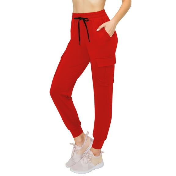 ALWAYS Women's Super Soft Casual Cargo Jogger Pants Red M