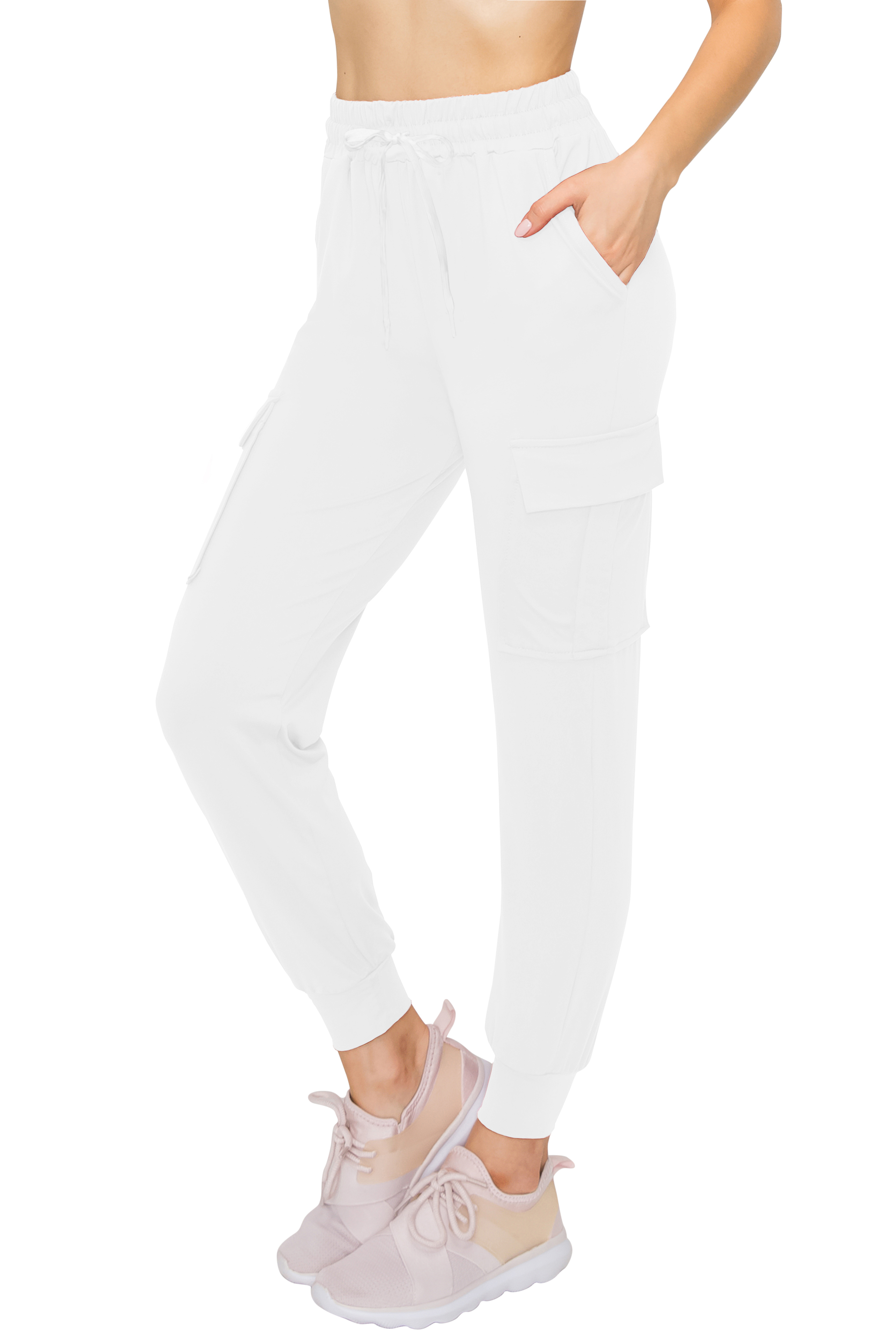 ALWAYS Women s High Waisted Super Soft Casual Cargo Jogger Pants White 
