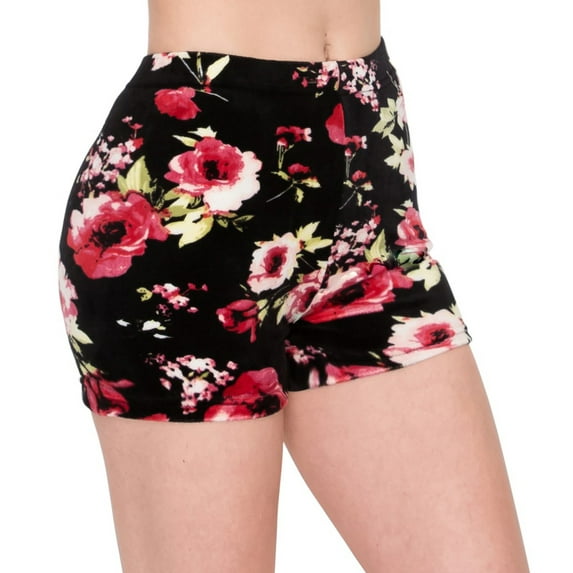 ALWAYS Women's Velvet Lined Soft and Fluffy Lounge 1" Waistband Shorts Floral 1882 Black 3XL