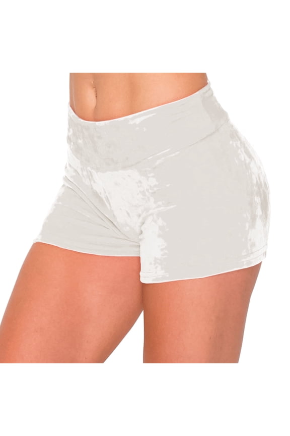 Women's Velvet Pajama Shorts - Premium Soft Fluffy Plush Lounge PJ Short Pants Ivory M