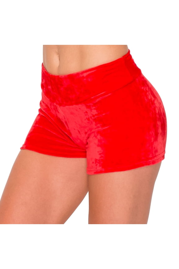 Women's Velvet Pajama Shorts - Premium Soft Fluffy Plush Lounge PJ Short Pants Red 3XL