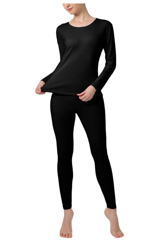 Womens Thermal Long John Set Soft Fleeced Base Layer Top and Bottom Inner Wear