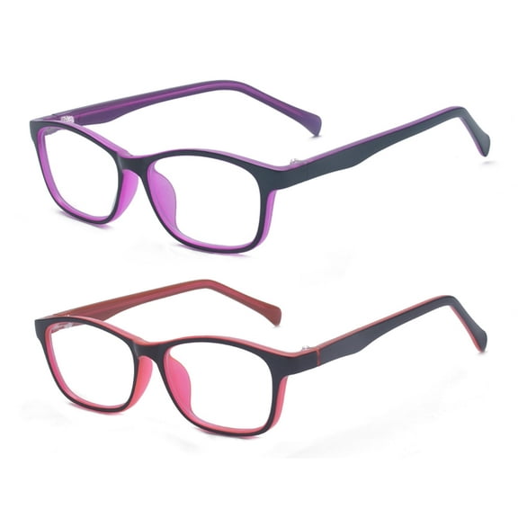 ALWAYSUV 2 Pack Children Kids Teens Blue Light Filter Computer Glasses for Blocking Anti Eye Eyestrain Transparent Lens Glasses Set2