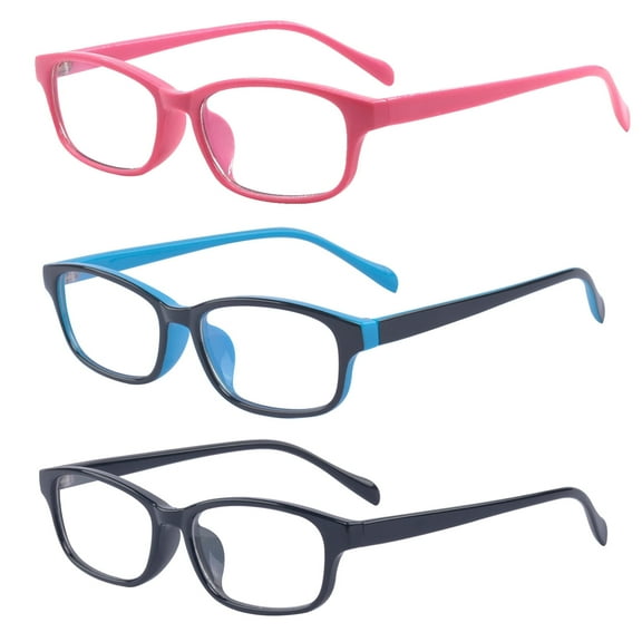 ALWAYSUV 3 Pack Boys Girls Blue Light Blocking Glasses Square Eyeglasses Frame Anti Blue Ray Computer Game Glasses for Kids/Teens Set1