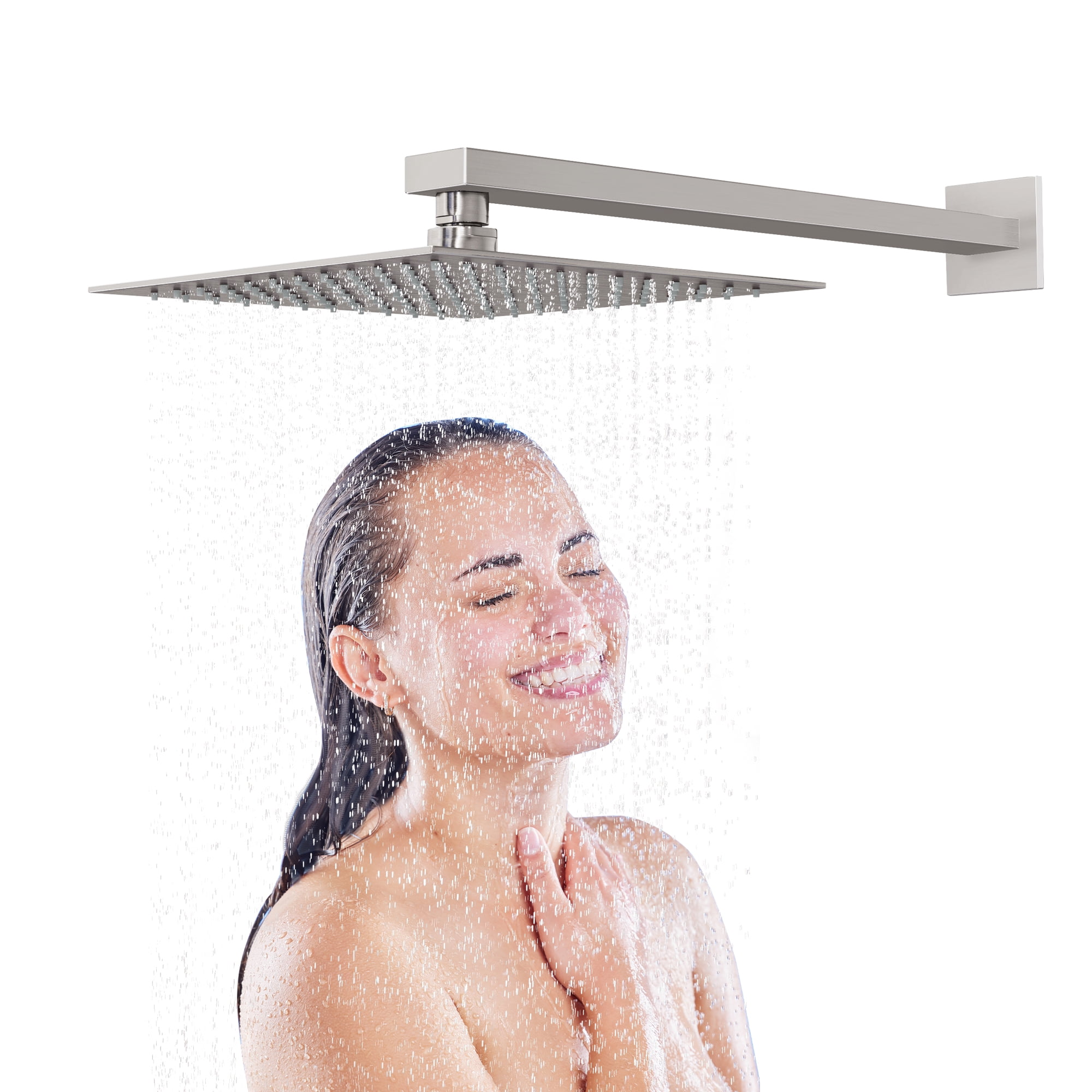 ALWEN 12 Inch Rain Shower Head Brushed Nickel, High Pressure Rainfall Square Shower Head, Ultra Thin 304 Stainless Steel Large Shower Head Full Body Coverage Modern Waterfall Shower Head for Bathroom