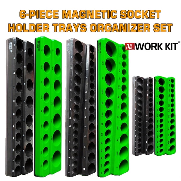 ALWORKKIT 6 Pcs Magnetic Socket Organizer Set SAE & Metric Socket Holders For 143 Sockets