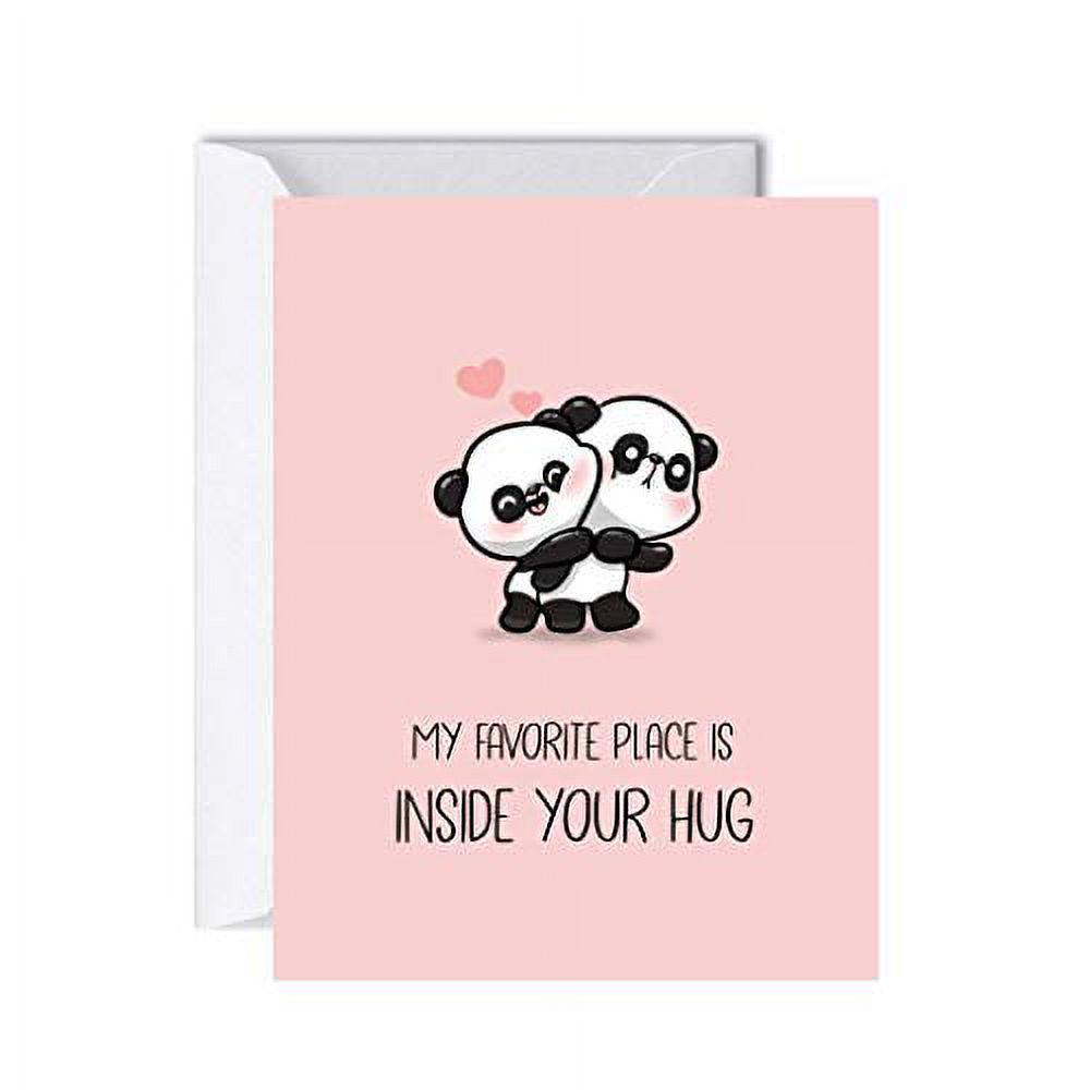 ALY LOU Cute Anniversary Card, Mothers Day Card Mom, Birthday Card for Her Him / Girlfriend Wife / Husband Boyfriend, Kawaii Greeting Card (Inside Your Hug - Pandas)