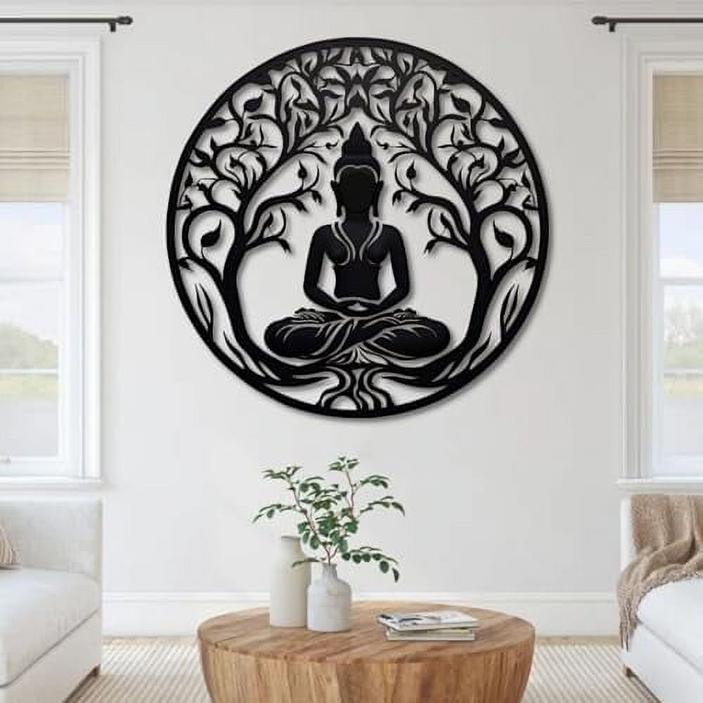 Baupor Minimalist Line Art Woman Tree Of Life Metal Wall Decor 38x14 Inch - Black Gothic Aesthetic Home Art