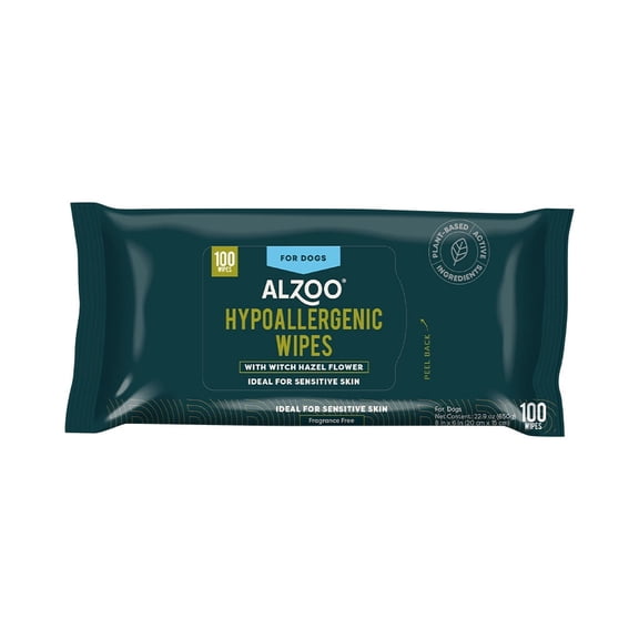 ALZOO Plant-Based Hypoallergenic Dog Grooming Wipes, 100 Count