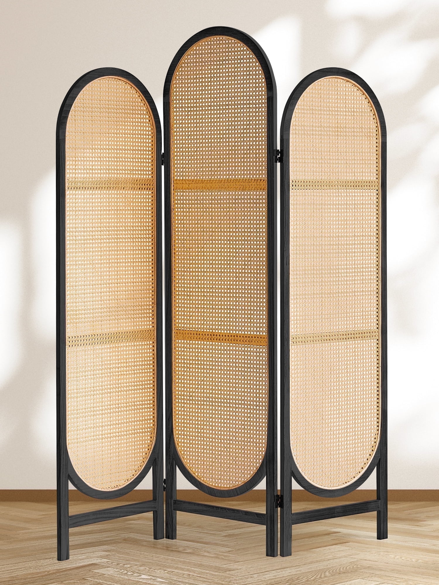 Aletheiawu 3 Panel Room Divider, Folding Privacy Screens, No Installation Required, Black Brown