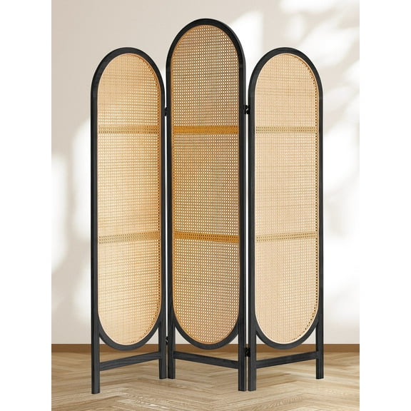 Aletheiawu 3 Panel Room Divider, Folding Privacy Screens, No Installation Required, Black Brown