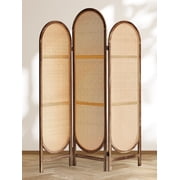 Aletheiawu 3 Panel Rattan Room Divider, Folding Privacy Screens, Dark Brown