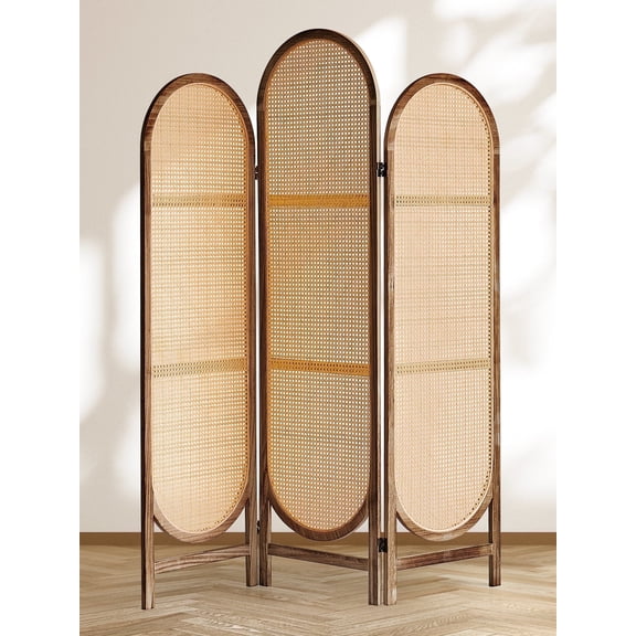 Aletheiawu 3 Panel Rattan Room Divider, Folding Privacy Screens, Dark Brown