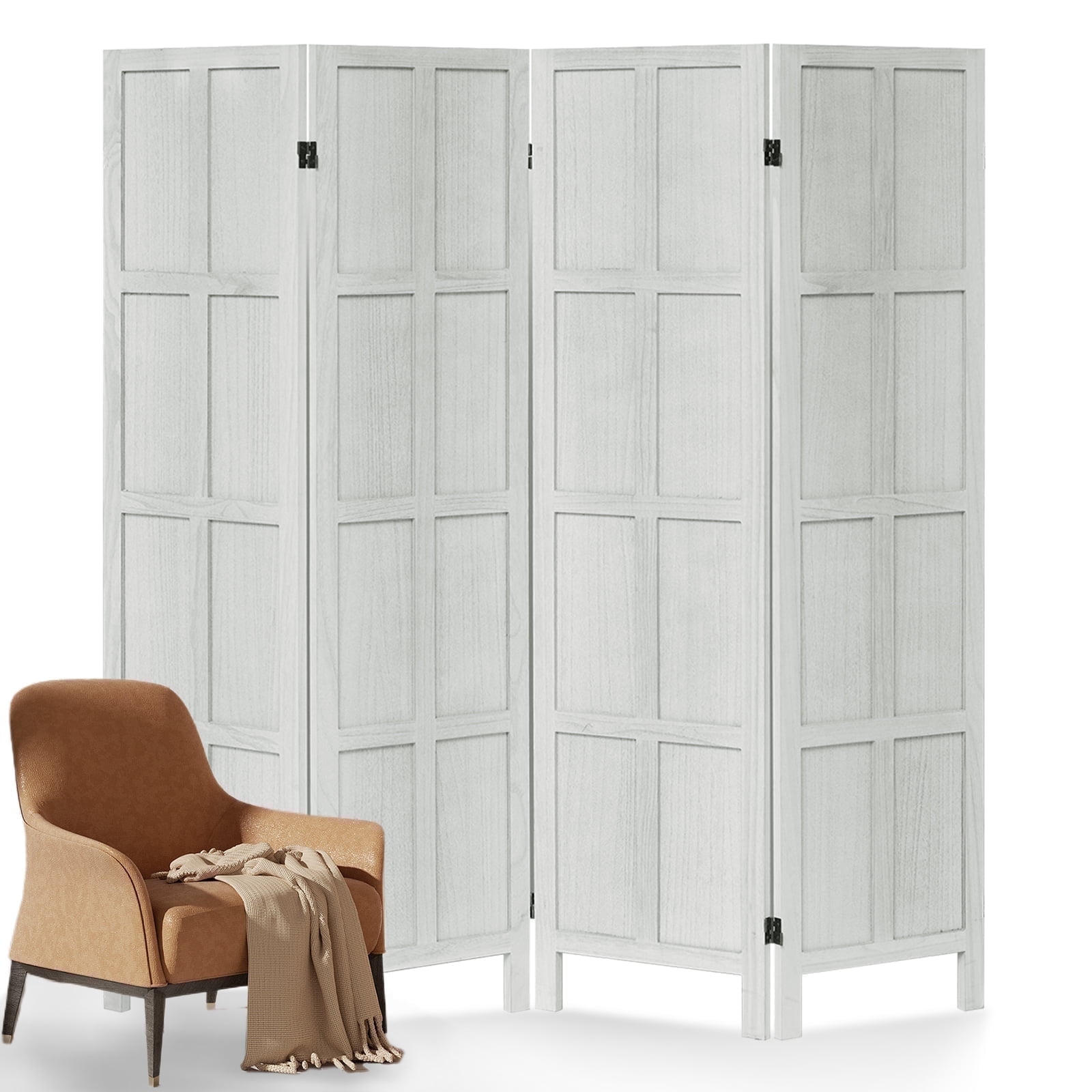 Aletheiawu 4 Panel Room Divider Wall and Folding Privacy Screens，No Installation Required，White
