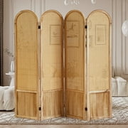 Aletheiawu 4 Panel Rattan Room Divider, Folding Privacy Screens, No Installation, Light Brown