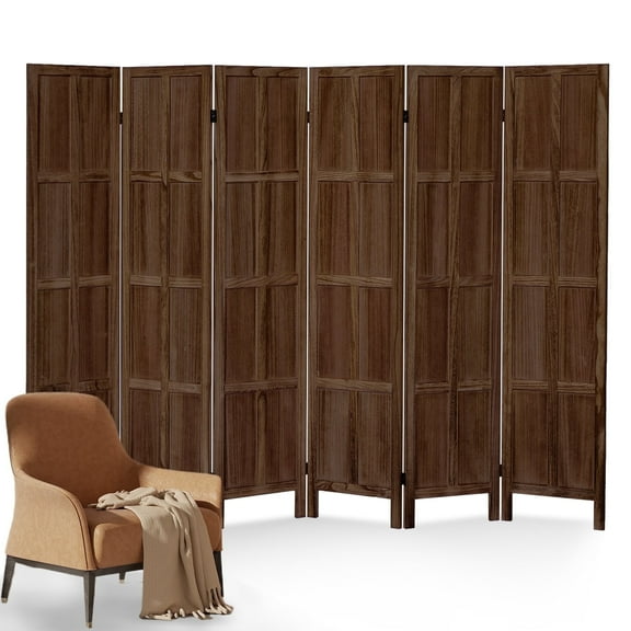 Aletheiawu 6 Panel Room Divider Wall and Folding Privacy screen, No Installation Require, Dark Brown