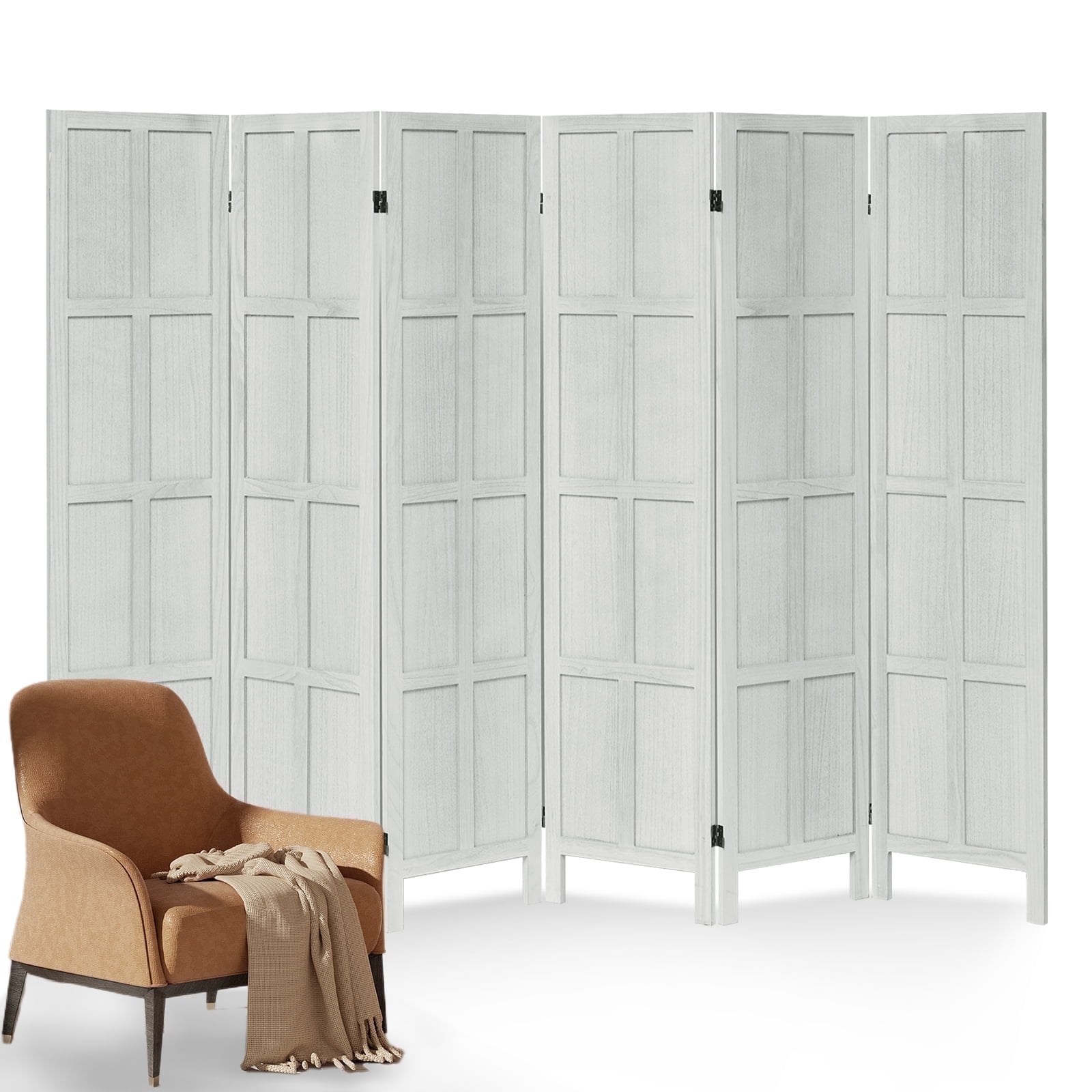 Aletheiawu 6 Panel Room Divider Wall and Folding Privacy Screens, No Installation Required, White