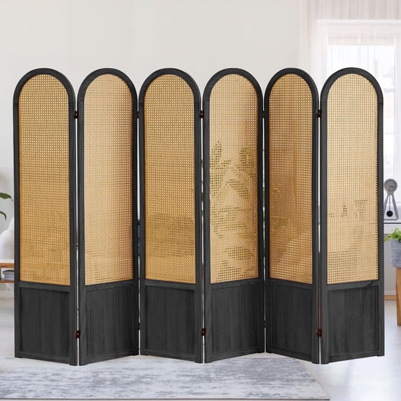 36 In Privacy Screen Rattan Aletheiawu 6 Panel Rattan Room Divider and Folding Privacy Screens, No ...