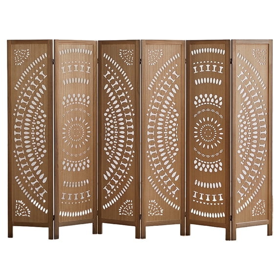 Aletheiawu 6 Panel Wood Carved Room Dividers and Folding Privace Screens, No Installation, Brown