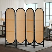 ALeesing 4 Panel Rattan Room Dividers, Folding Privacy Screens, No Installation Required, Black
