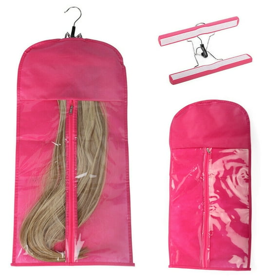 ALigoa Hair Extension Carrier Storage Case with Hanger Holder, Dust-Proof Wig Protection Carrier Case with Zipper for Travel and Daily Use, Rose Red