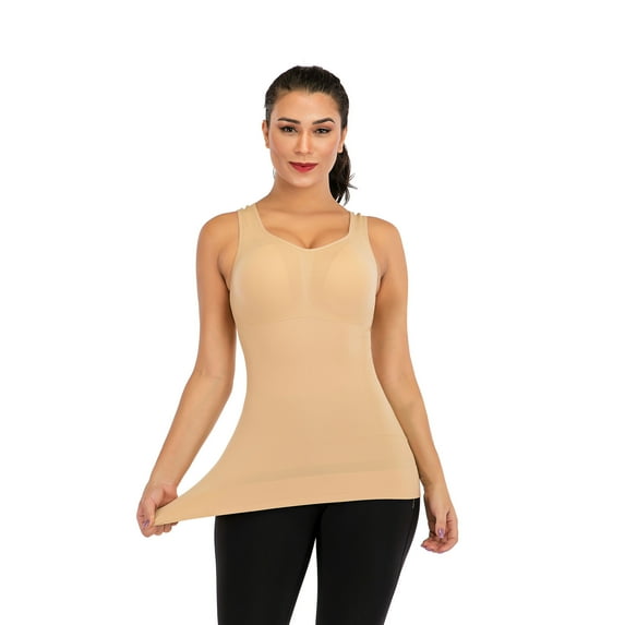 ALigoa Seamless Slimming Body Shaper Top Compression Vest with Removable Built in Bra, Beige, 3XL