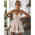 thumbnail image 1 of ALigoa Women's V-Neck Spaghetti Strap Backless Solid Lace Mini Skater Dress Beach Dress for Vacation, Daily Wear, Wedding, 1 of 6
