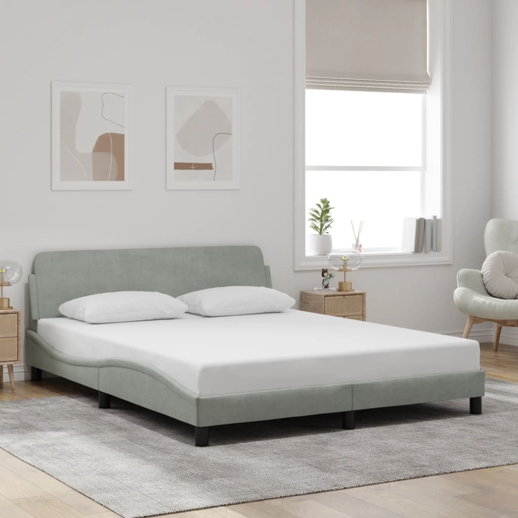 ALmi Bed Frame without Mattress Light Gray 59.8"x79.9" Velvet