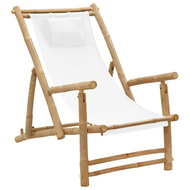 ALmi Deck Chair Bamboo and Canvas Cream White