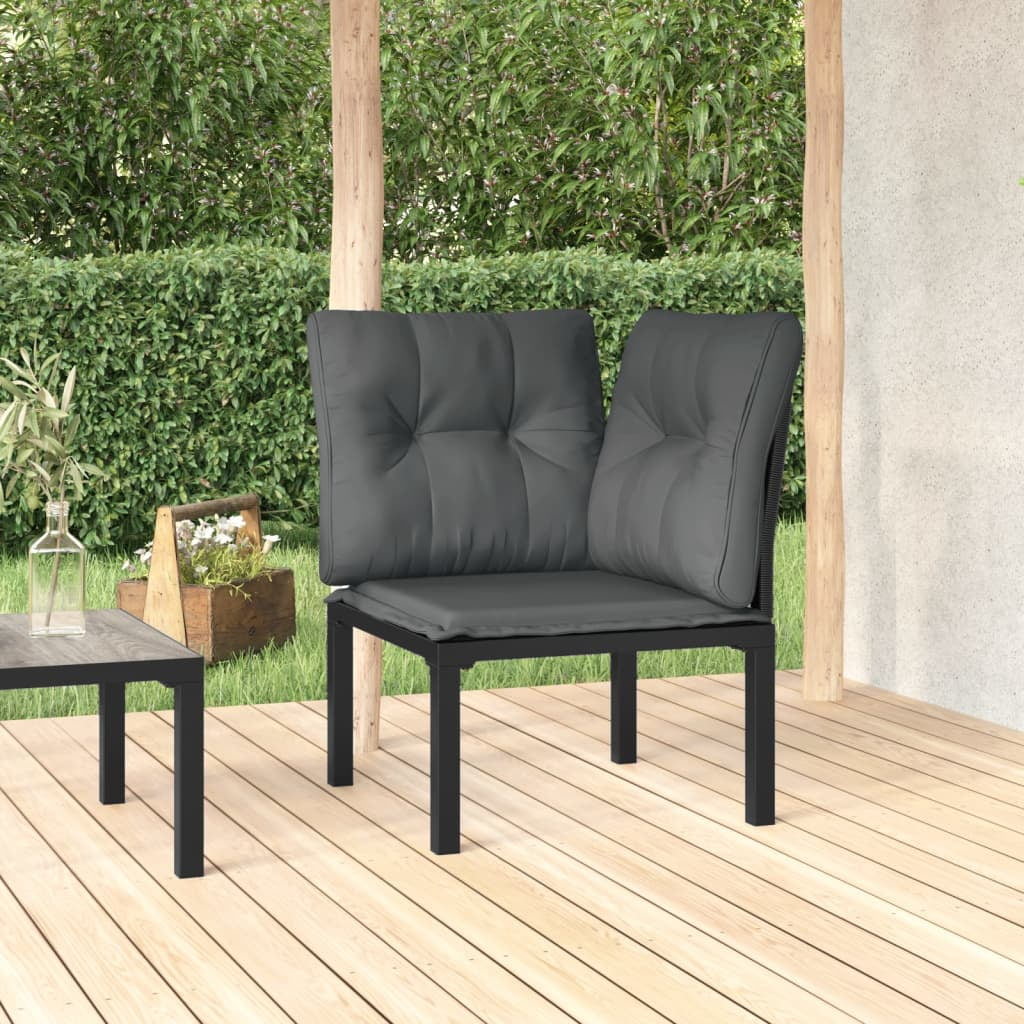 ALmi Patio Corner Chair with Cushions Black and Gray Poly Rattan