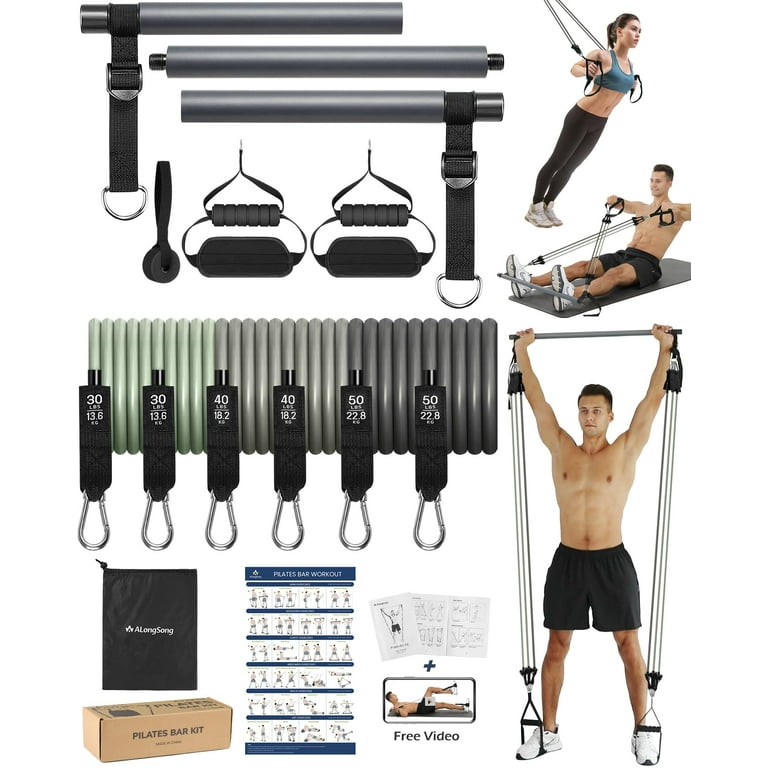 Pilates Bar Kit with Resistance Bands for Women Men Gray Walmart