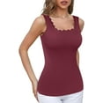 thumbnail image 1 of ALove Women Built-in Bra Square Collar Scalloped Halter Vest Sleeveless Ribbed Halter Camisole, 1 of 7