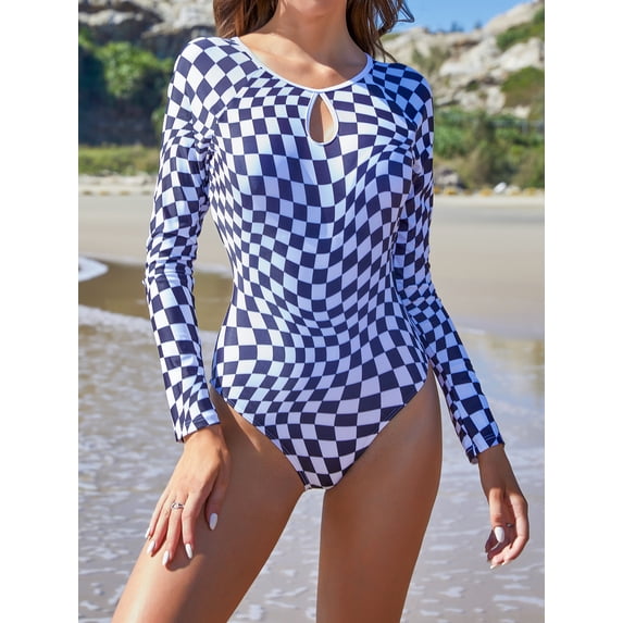 ALove Women's One Piece Swimsuit Long Sleeve Rashguard Surfing Beachwear Backless Bathing Suit