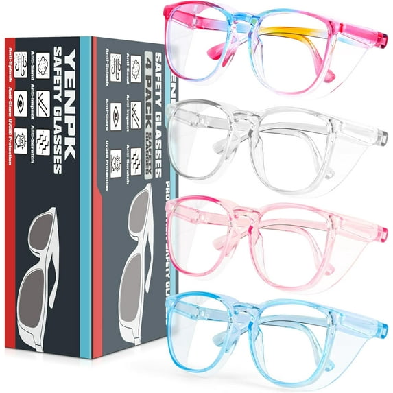 AM 4 Pack Safety Glasses Goggles For Women Anti Fog, Cute Protective Eyewear for Nurses, ANSI Z87+ Anti-Blue Light