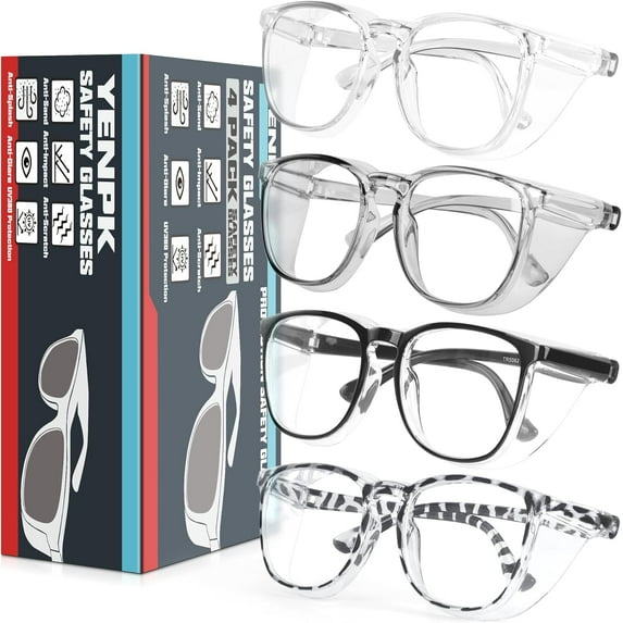 AM 4 Pack Safety Glasses Goggles For Women Anti Fog, Cute Protective Eyewear for Nurses, ANSI Z87+ Anti-Blue Light